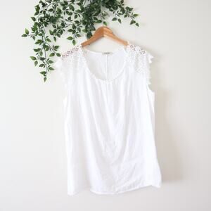 Alessia Pacini Made In Italy White Linen Crochet Shoulder Sleeveless Top Large